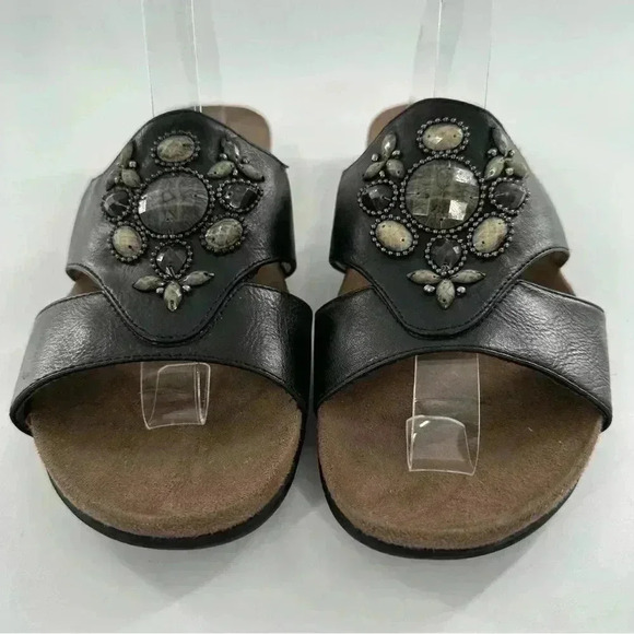 Natural soul Naturalizer amethyst sandals 8.5 black faux leather gem slides - Picture 3 of 13